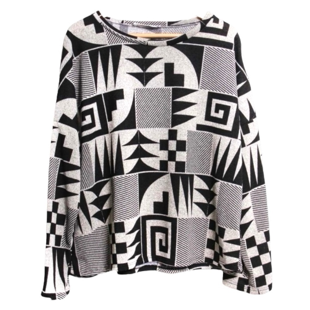 THE MEDIUM COMPANY Geometric Print Crew Neck Sweater with Long Sleeves
